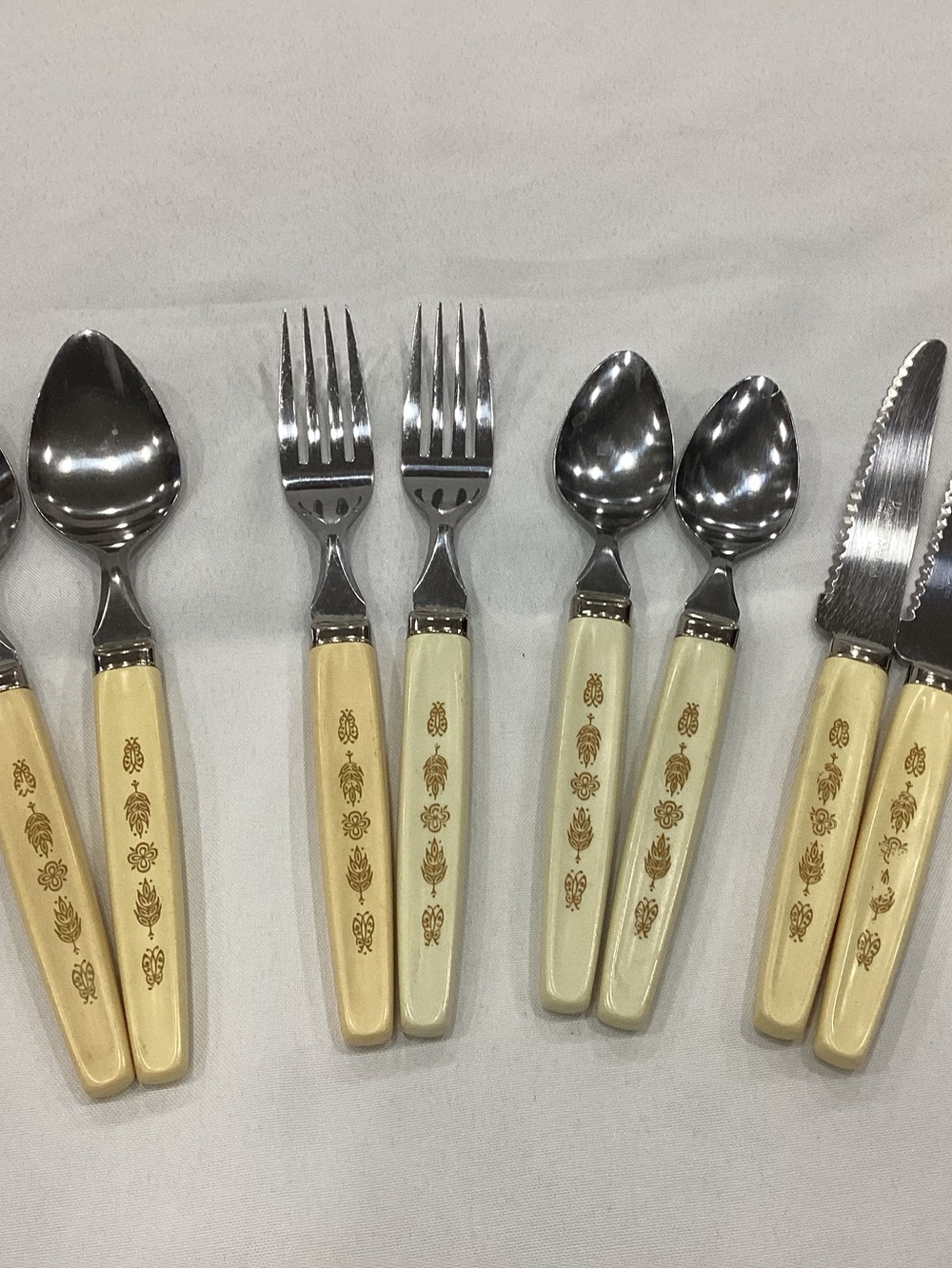 Ivory Floral-Detail Flatware Set with Gold Accents